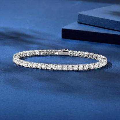 3/4/5mm Tennis Bracelet, 18k White Gold Plated 3MM/4MM/5MM Iced Out Round Cubic Zirconia Tennis Bracelet for Women Men 6.5/7/7.5 Inches - color: 4MM White Gold, size: 7 inch