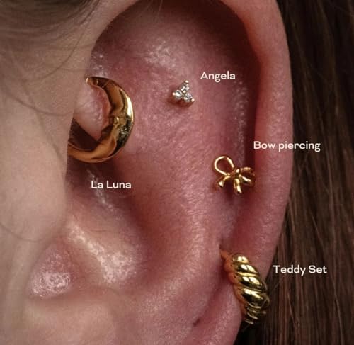 20G/18G/16G Titanium Flat Back Earrings, Threadless Nose Stud Tiny Stud Earrings, Cartilage Tragus Piercing Jewelry Conch Helix Stud - color: Bow (gold 3pcs), size: 16ga(1.2mm)