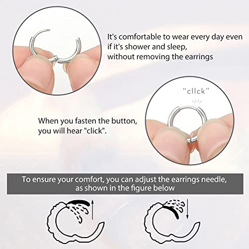Silver Gold Hoop Earrings for Women Men, 316L Surgical Stainless Steel Huggie Hoop Earrings Set Hypoallergenic Small Cartilage Earrings Lightweight Hoop Earrings Huggie Set - color: Silver--12/14/16/18/20mm