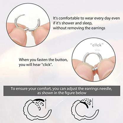 Silver Gold Hoop Earrings for Women Men, 316L Surgical Stainless Steel Huggie Hoop Earrings Set Hypoallergenic Small Cartilage Earrings Lightweight Hoop Earrings Huggie Set - color: Silver--12/14/16/18/20mm