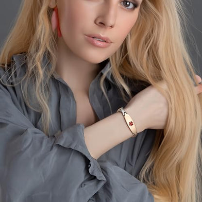 LinnaLove Fashion Shiny medical alert bracelet with Free Engraving Stainless steel Medical id bracelet for Women - color: ROSE GOLD