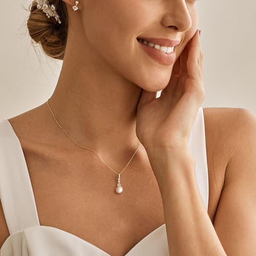 Gold Necklace for Women, 14k Gold Plated Cubic Zirconia Solitaire Pendant Necklace Waterproof Formal Necklaces for Women Cute Simple Necklaces Trendy Gold Jewelry Non Tarnish - color: Gold-pearl 1