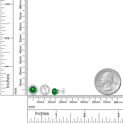 Gem Stone King 14K White Gold 6MM Round Gemstone Birthstone Stud Earrings with Removable Jackets and Lab Grown Diamond Accents | Gold Earrings For Women | Fine Jewelry Gift for Her Mom Women Wife - color: Created Emerald-May