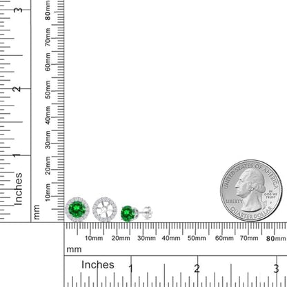 Gem Stone King 14K White Gold 6MM Round Gemstone Birthstone Stud Earrings with Removable Jackets and Lab Grown Diamond Accents | Gold Earrings For Women | Fine Jewelry Gift for Her Mom Women Wife - color: Created Emerald-May