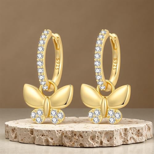 925 Sterling Silver Hoop Earrings Drop Dangle Earrings for Women Hypoallergenic Earring Trendy Huggie Earring Cute Graduation Birthday Gifts Jewelry for Women - color: Detachable butterfly earrings