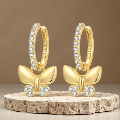 925 Sterling Silver Hoop Earrings Drop Dangle Earrings for Women Hypoallergenic Earring Trendy Huggie Earring Cute Graduation Birthday Gifts Jewelry for Women - color: Detachable butterfly earrings