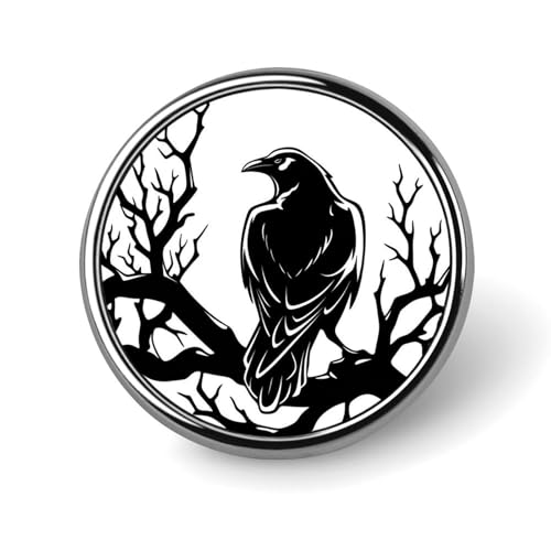 Gothic Raven Flowers Badge Pin Round Badge Metal Button Badges Brooch Lapel Pin for Men Women 1 Inch - color: style