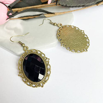Black Sexy Lace Choker Necklaces Gothic Tassel Collar Choker Halloween Party Accessories for Women - color: Black earrings