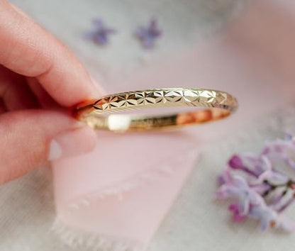 Precious Pieces Personalized 14K Gold-Plated Baby Bangle Bracelet Gift for Infant, Toddler, Kids, Teens or Women Bracelet, Custom Jewelry with Engraved Name - style: Etched (Adult Small 7 inch)