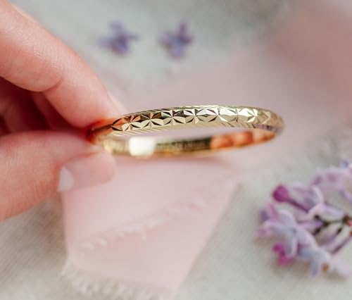 Precious Pieces Personalized 14K Gold-Plated Baby Bangle Bracelet Gift for Infant, Toddler, Kids, Teens or Women Bracelet, Custom Jewelry with Engraved Name - style: Etched (Child LG-6 - 10 years)