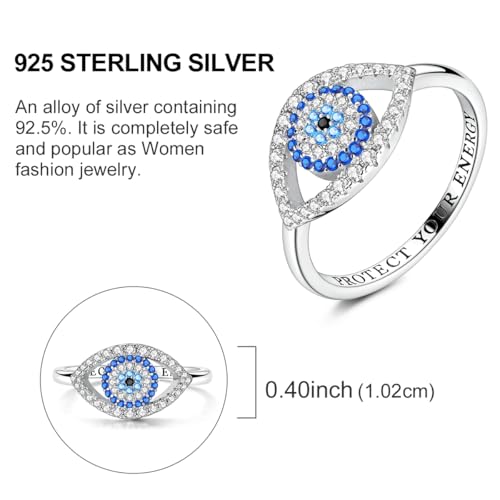 Hapour 925 Sterling Silver Rings for Women Firefly Ring, Glow in the Dark | Sun Moon Star Band Ring Rainbow Evil Eye Chunky Heart Thumb Pinky Stackable Dainty Ring, 14K Gold Plated, Cubic Zirconia - color: Blue CZ Devil's Eye, size: 9