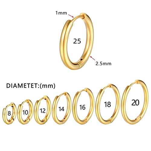 Silver Gold Hoop Earrings for Women Men, 316L Surgical Stainless Steel Huggie Hoop Earrings Set Hypoallergenic Small Cartilage Earrings Lightweight Hoop Earrings Huggie Set - color: gold-12/14/16mm