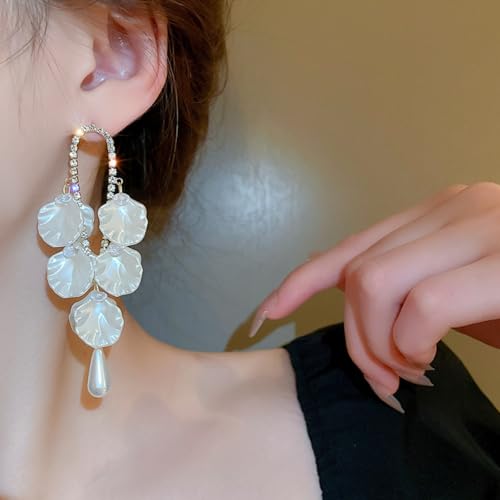 Seashell Pearl Stud Earrings for Women Ocean Sea Theme Sweet Double Layer Acrylic Shell Lightweight Dangle Drop Earrings for Summer Beach Holiday Halloween Party Jewelry Accessories - color: Teardrop pearl earrings