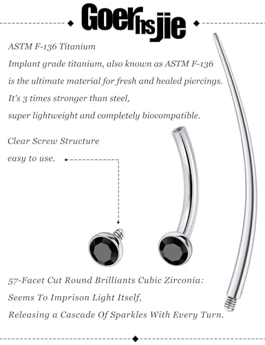 F136 Titanium 16g 6/8/10mm Eyebrow/Rook/Snug/Vertical-Labret/VCH/Snake-Eyes/Anti-Tragus/Christina/Daith/Belly-Button/Bridge/Hood/Surface Curved Barbell Piercing Jewelry for Women Men - color: Black, size: 8 mm (5/16 in)