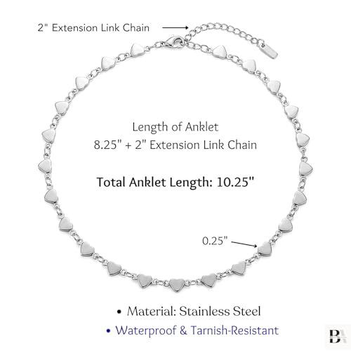 Stainless Steel Chain Ankle Bracelet for Women Adjustable Waterproof Anklet - color: Silver / Heart