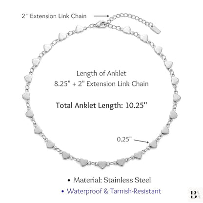 Stainless Steel Chain Ankle Bracelet for Women Adjustable Waterproof Anklet - color: Silver / Heart