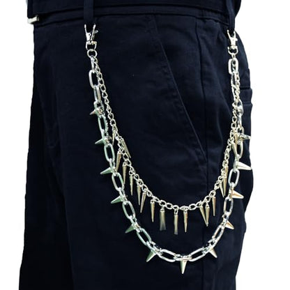Hip Hop Punk Pants Chain Wallet Chain, Unisex Rivet Spike Jeans Pocket Chain Goth Belt Chain for Women Men Biker Rocker Pants Accessories - color: 【Chain-02】Rivet Spike（Silver）