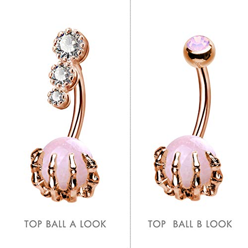 CM Crareesi Mania Skull Hand Halloween Belly Button Rings Natural Stone Claw Piercing Navel Rings for Women - color: Rose Gold Claw