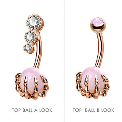 CM Crareesi Mania Skull Hand Halloween Belly Button Rings Natural Stone Claw Piercing Navel Rings for Women - color: Rose Gold Claw