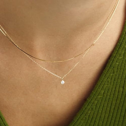 Layered Choker Necklace for Women Stackable Chain Dainty Zircon Pendant Set | 2PCS, Silver/14K Gold Plated, Box/Ball/Rope/Lip chain, Layering Diamond Cut CZ Pendant, Dainty Thin Chain, Trendy Prom Gift - color: Gold, style: Style 02