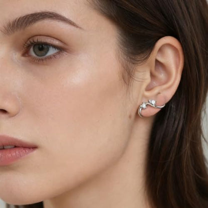 EPIRORA Earrings for Women Trendy, Dainty Geometric S-Shape Cubic Zirconia Stud Earrings for Women Hypoallergenic, Unique Jewelry Gift for Her on Valentine's Day, Birthday, Party - Silver & Gold - style: Silver