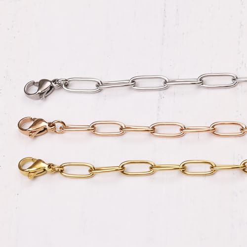 Gold Bracelets for Women, Paperclip Link Chain Adjustable Bracelet with a Lobster Clasp 18k Real Gold Plated Yellow Rose Silver Stainless Steel, Handcrafted Jewelry, Birthday Graduation Christmas Gift