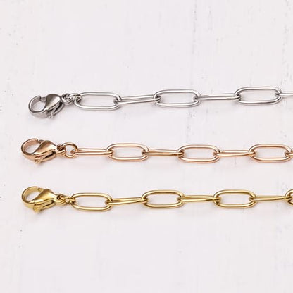 Gold Bracelets for Women, Paperclip Link Chain Adjustable Bracelet with a Lobster Clasp 18k Real Gold Plated Yellow Rose Silver Stainless Steel, Handcrafted Jewelry, Birthday Graduation Christmas Gift