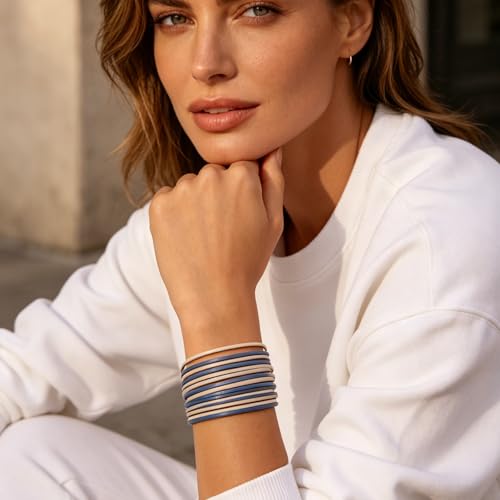 hotoo Leather Wrap Bracelet for Women - color: Blue and white
