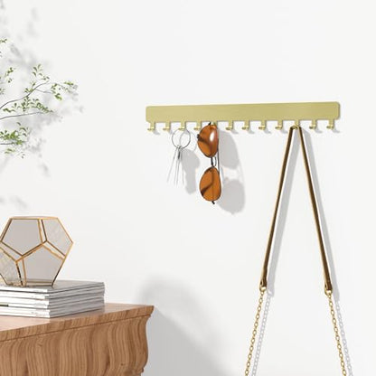 Necklace Holder Wall Mounted,Self Adhesive Jewelry Organizer,2 Pack,Gold | Modern Design,24 Hooks,Self Adhesive No Drilling,Durable 304 Stainless Steel,for bedroom/closet/bathroom/vanity - color: Gold - Brushed