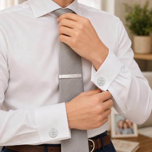 JUOOE Cufflinks for Men Tie Clip Set Cuff Links Personalized CuffLinks Gift for Groom Husband Father Boyfriend Stainless Steel Cufflinks Shirt Business Wedding Gifts - style: Silver I love you
