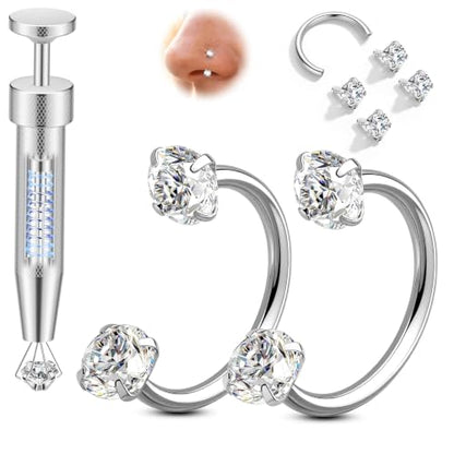 18G 20G Horseshoe Nose Rings Studs,Surgical Steel Nose Ring Pink Cubic Zirconia Nose Piercing,Internally Threaded Nose Rings For Women,Pink and Silver Zirconia - color: 20G-Silver-Style A