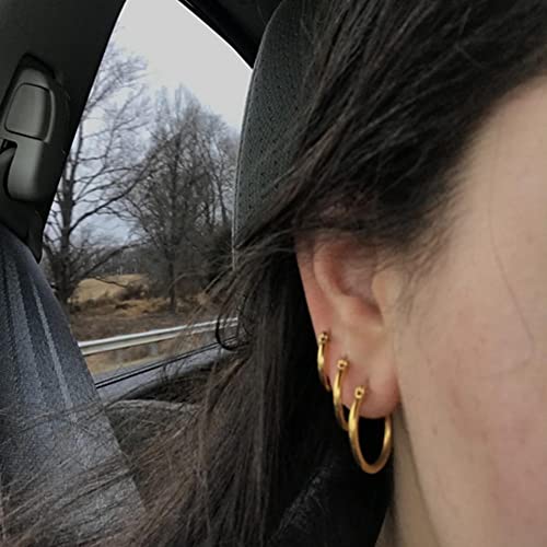 Jstyle Stainless Steel Hoop Earrings for Women Hypoallergenic Hoops Stack | Earrings for Sensitive Ears, Secure Click Clasps, Silver/Gold/Rose Gold, 10mm 15mm 20mm Small Medium Large Loop Earrings Set - size: 12 millimeters