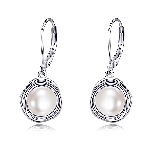 FreshWater Pearl Dangle Earrings 925 Sterling Silver Lapis lazuli Turquoise Larimar Opal Black Pearl Leverback Earrings for Women Birthday Hypoallergenic - style: pearl earrings
