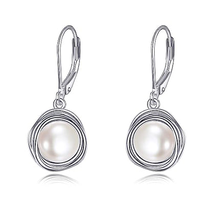 FreshWater Pearl Dangle Earrings 925 Sterling Silver Lapis lazuli Turquoise Larimar Opal Black Pearl Leverback Earrings for Women Birthday Hypoallergenic - style: pearl earrings