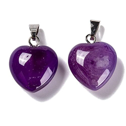 10Pcs Heart Stone Charm Pendants Natural Agate Gemstone Pendants with Platinum Brass Loops for DIY Necklace Keychains Earring Crafts Supplies - color: Agate