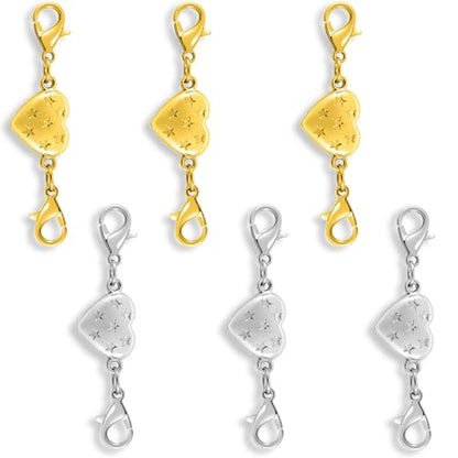 Magnetic Clasp Converter, Heart Design Lobster Clasps for Necklaces and Bracelets, Gold and Silver (3golden+3silvery) - color: 3golden+3silvery