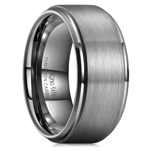 King Will Classic Tungsten Wedding Band for Men, 6/7/8/9/10mm Widths, Polished Finish Step Edge Matte Rings Comfort Fit - color: D-gunmetal 10mm