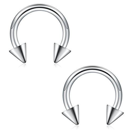 12PCS 12G Surgical Steel Nose PA Septum Horseshoe Hoop Earring Eyebrow Tragus Lip Piercing Ring - style: 10mm w Spikes