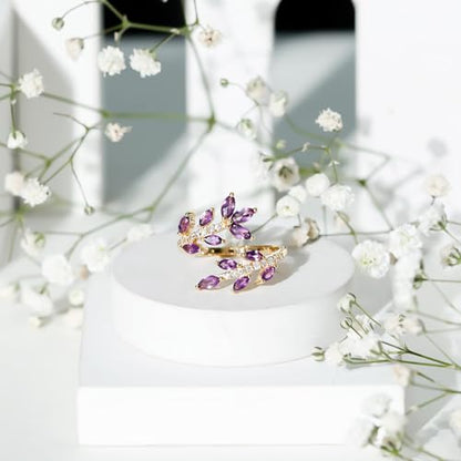Natural Amethyst Diamond Statement Ring For Women, AAA Quality, Certified Amethyst Designer Ring - Ideal For Gift - color: 18K Yellow Gold
