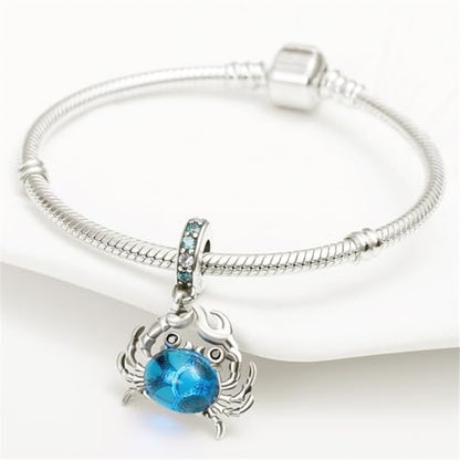 925 Silver Charm for Bracelets Animal Pet Insect Series Women Jewelry Gift - color: Blue crab
