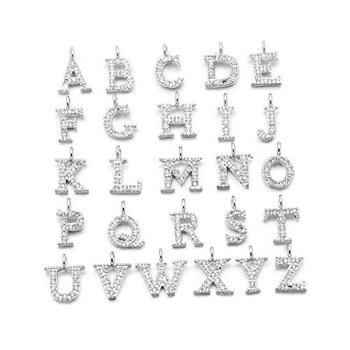 Craftdady Letter Charms Capital Pendants Mixed A-Z Initial Letter Number Charms DIY Bracelet Necklace Pendants for Jewelry Making, Gold, Antique Silver, Platinum - color: Platinum + Crystal, 9-10x1.5-2mm