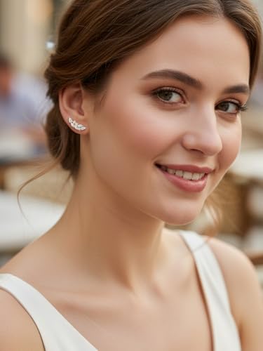 Moissanite 20mm Butterlfy/Flower/Leaf/Bezel Crawler Stud Earrings for Women, 925 Sterling Silver with Gold Plated, Hypoallergenic Cartilage Earrings, Valentines Birthday Anniversary Wedding Gift - color: Leaf - 2.96 Carat - Yellow Gold