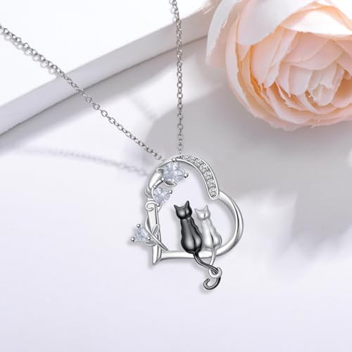 Heart Animal Necklace 925 Sterling Silver Cute Animal Pendant Jewelry Birthday Gifts for Women Girlfriend Mom Animal Lovers - style: 1-2 Black Cat