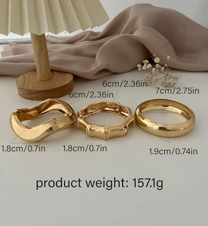 Chunky Gold Bangle Bracelets for Women, 14k Gold Plated Dainty Cuff Stackable Bangles Set, Trendy Bracelet Stack Fashion Jewelry Gifts - color: 04-GOLD