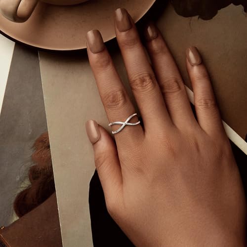 Silver Open Adjustable Stacking Rings for Women, Minimalist Wrap Band Set, Geometric/Heart/Wave/Leaf/Spiral Styles, Hypoallergenic, Gift Box Included, Thumb Ring Option - color: Cross