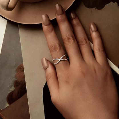 Silver Open Adjustable Stacking Rings for Women, Minimalist Wrap Band Set, Geometric/Heart/Wave/Leaf/Spiral Styles, Hypoallergenic, Gift Box Included, Thumb Ring Option - color: Cross