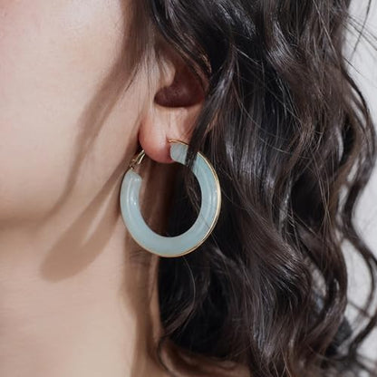 Chunky Gold Resin Hoop Earrings Leverback Statement Huggie Hoops Dangle Drop Dressy Earring Prom Festival Vacation Jewelry for Women - color: Teal, size: Hoop