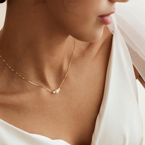 Gold Pearl Necklaces for Women Trendy, 14K Gold Plated Dainty Necklace Simple Layered Pearl Necklaces for Women Trendy Wedding Birthday Jewelry - color: 1-Three Pearl