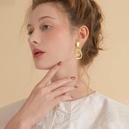 MUYAN Gold Clip On Drop Earrings for Women Non Piercing Dangle Earrings Fashion Jewelry - color: B Clip Gold