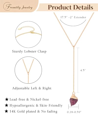 Lariat Necklace for Women Dainty Gold Long Crystal Drop Y-Shaped Necklace | 14k Gold Plated Crystal Drop Necklace Trendy Non Tarnish Simple Gold Jewelry For Wedding, Prom, Daily - color: Ruby